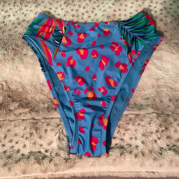 Tropical/Leopard Print High Waist Bikini Bottom - Tabitha Brown  Blue/Pi… - Picture 3 of 4